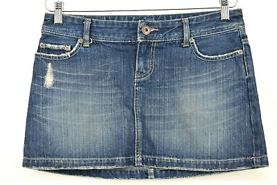 #ad American Eagle Womens Dark Denim Mini Skirt Cotton Zip Fly Rhinestone Pockets 4