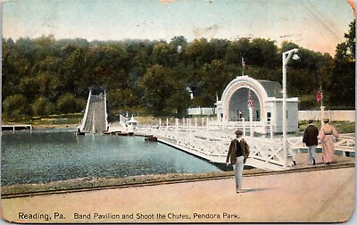 #ad Postcard Reading Pennsylvania Band Pavilion and Shoot the Chutes Pendora Park