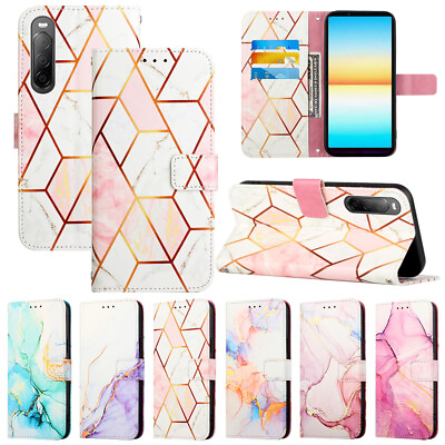 #ad For Sony Xperia 10 V 4G 2023 5 V 10 IV 5 IV Marbleized Leather Wallet Phone Case