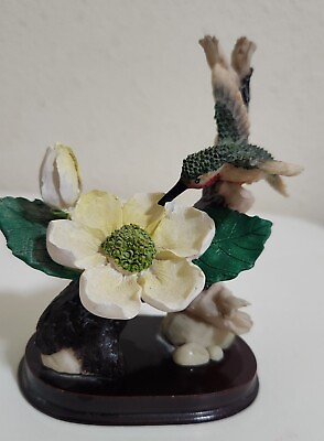 #ad Hummingbird Figure Over Yellow cream Color Flower on a Wood Base Comes From...