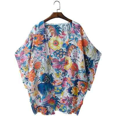 #ad Sheer Lightweight Hippie Chic Floral Print Kimono Style Wrap Size Large