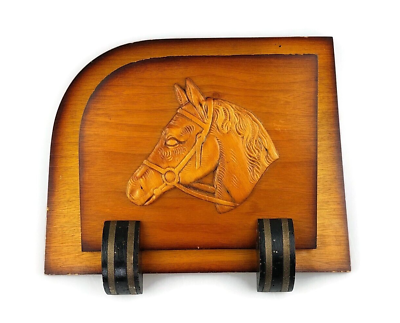 #ad Vintage 1940s wooden horse letter holder wall equestrian gift country farmhouse
