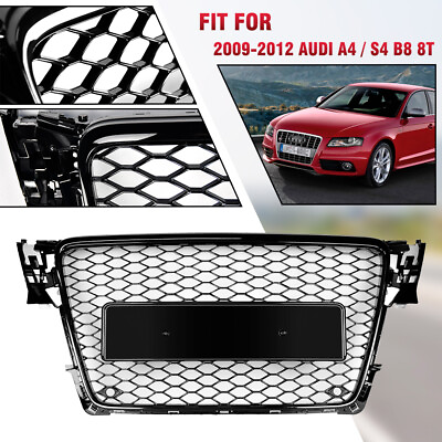 #ad For 09 12 Audi A4 S4 B8 8T RS4 Style Honeycomb Mesh Grille Grill Bright Black