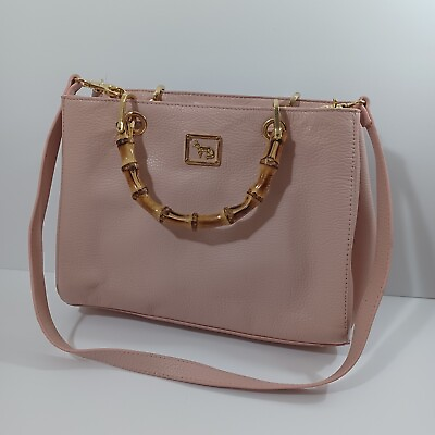 #ad Emma Fox Juno Pink Pebbled Leather Bamboo Handles Blush Pink Satchel Bag