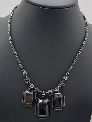 #ad Lizamp;Co Black Rhinestone Octagon Statement 15quot; Necklace Fashion Jewelry