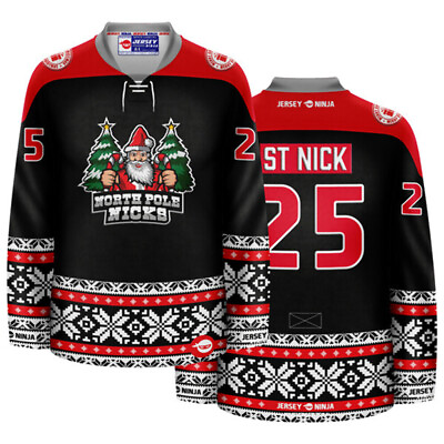 #ad Christmas North Pole Nicks Black Holiday Hockey Jersey