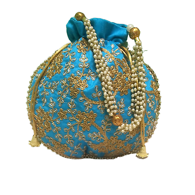 #ad Designer Blue Indian Handmade Wedding Party Potli Bag Women Embroidered Purse