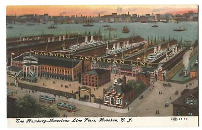#ad Postcard Hamburg American Line Piers Hoboken NJ