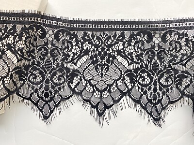 #ad 3 Yards Black Eyelash French Mesh Lace Trim for Sewing Crafts Dresses 7.25quot; Wide