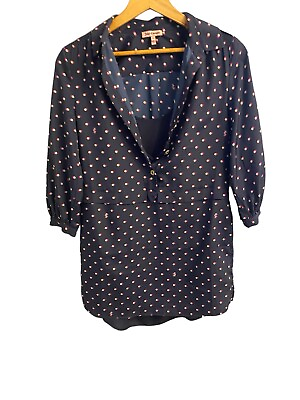 #ad Juicy Couture Navy Blue Shirt Dress With Pink And White Dots XS