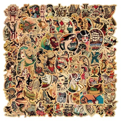#ad 100 Piece Sailor Jerry Tattoo Style Stickers For Water bottle Laptop Skateboard