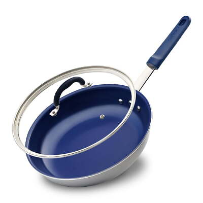 #ad NutriChef 8quot; Small Flat Non Stick Pan with Lid.