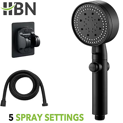 #ad HBN High Pressure Handheld Shower Head with ON OFF Pause Switch 5 Spray Modes