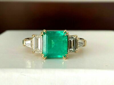 #ad 2.50Ct Simulated Colombian Emerald Engagement Ring Yellow Gold Plated 925 Silver