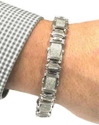 #ad 3.48 ct Round Cubic Zirconia mens Designer Link Bracelet in 925 Silver