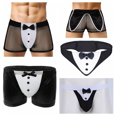 #ad Mens Waiter Tuxedo Costume Lingerie Boxer Briefs Shorts G String Underwear