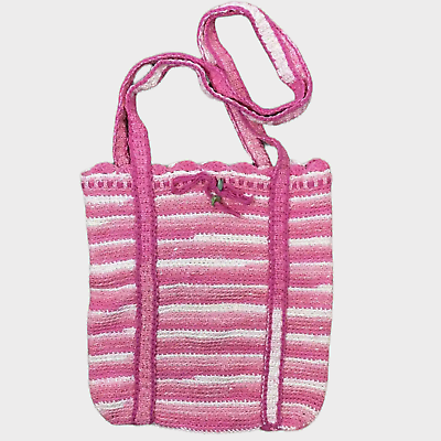 #ad Handmade Beach Bag Market Tote 100% Cotton Crochet Pink Multi