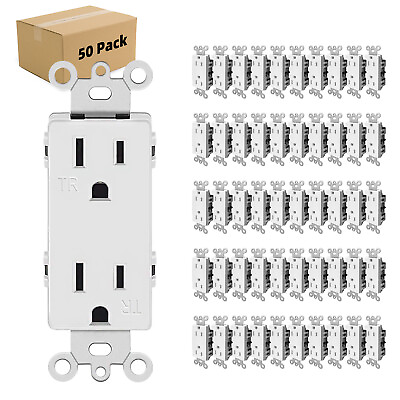 #ad 50Pack Outlet Decora Duplex Receptacle 15 Amp 125 Volt Tamper Resistant White