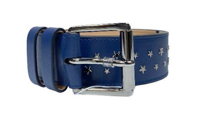 #ad Genuine Jimmy Choo silver Stars Blue Belt Navy size 85 leather Men#x27;s Accessories