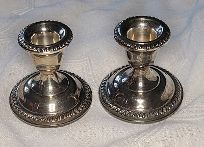 #ad Set of Vintage Empire Sterling Silver #42 Weighted Candle Holders 2