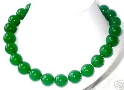#ad Huge 14mm Natural Imperial Green Jade Round Gems Beads Necklace 18#x27;#x27; AA