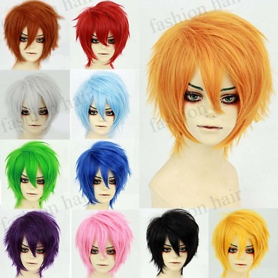 #ad Cool Mens Male Boys Short Anime Wig Halloween Cosplay Spiky Straight Full Wig G2