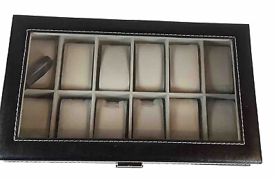 #ad 12 Watch PU Leather New In The Box Watch Display Grid Case Glass Top