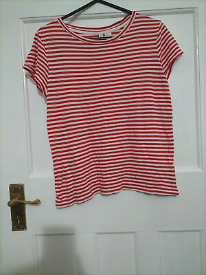 #ad Ladies Hamp;M Small Red And White Striped Tshirt