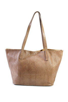 #ad GiGi New York Womens Snakeskin Embossed Top Handle Tote Bag Large Taupe Handbag