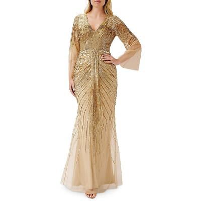 #ad Aidan Mattox Womens Gold Sequined Maxi Formal Evening Dress Gown 6 BHFO 4231