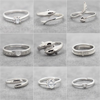 #ad Womens Adjustable Rings 925 Sterling Silver Plated Wedding Engagement Thumb