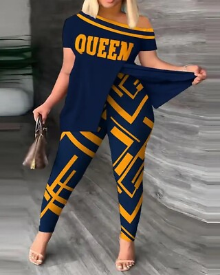 #ad Summer Women#x27;s Suit Fashion Printing Short Sleeve Patchwork Top Calf Pants Casua