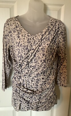 #ad CAbi Women’s Med V Neck Small Print 3 4 Sleeve Top