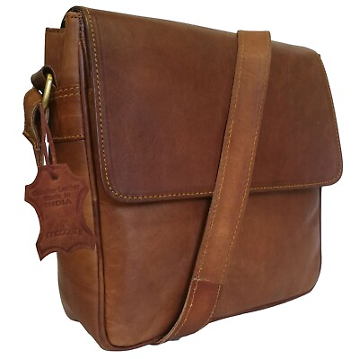 #ad Genuine Leather Crossbody Bag Women Shoulder Brown Flap Travel Handbag Purse