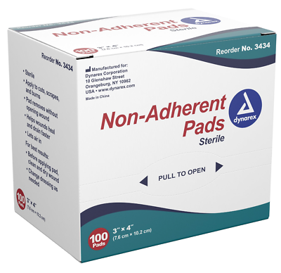 #ad Dynarex Non Adherent Pads 3quot; x 4quot; Box of 100