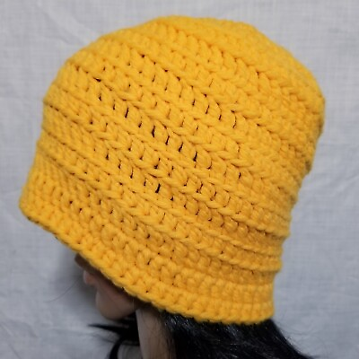 #ad Handmade Crochet Saffron Yellow Unisex Adult Beanie Winter Hat Skull Cap
