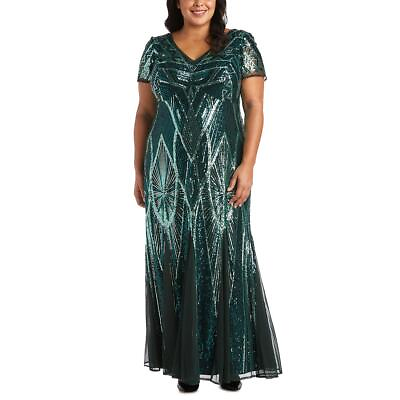 #ad Ramp;M Richards Womens Green Sequined Formal Evening Dress Gown Plus 20W BHFO 4695