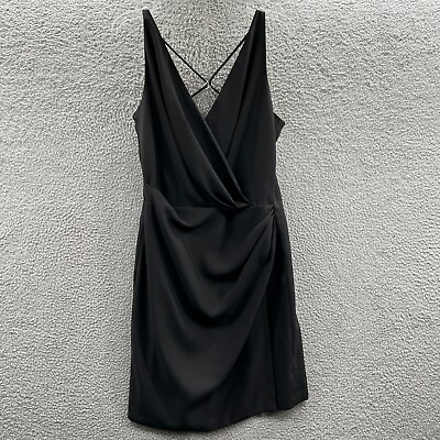 #ad Jeffrey Dara Evening Womens Sheath Dress 16 Black Sleeveless Faux Wrap Zip Back