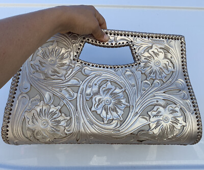 Alejandro Yeo Purse Bag Handmade Leather New Flower Handbag Silver Clutch New $250.00
