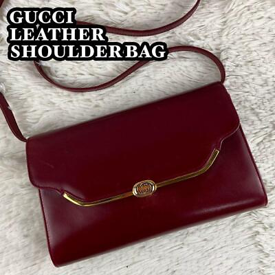 #ad Gucci GG Interlocking Leather Bordeaux Red 2 Way Vintage Shoulder Bag From Japan
