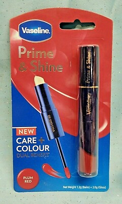 #ad Vaseline Prime amp; Shine 2 in 1 Lip Balm Primer amp; Colored Gloss Duo PLUM RED New