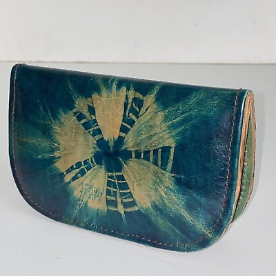 #ad Vintage Handcrafted Blue Dyed Leather Wallet Clutch