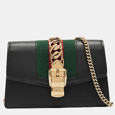 #ad Gucci Black Leather Super Mini Sylvie Chain Shoulder Bag
