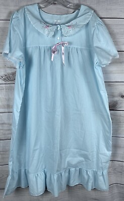 #ad Vtg. Carole Blue Nightgown Embroidered Details 1X Modest Grannycore NWOT