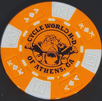 #ad CYCLE WORLD HD OF ATHENS GEORGIA Orange AKQJ Harley Poker Chip CLOSED