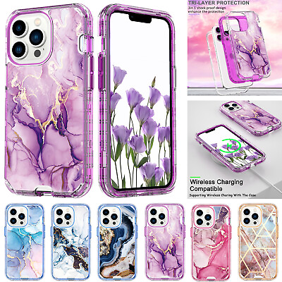 #ad For iPhone 13 Pro Max 12 11 XR XS 7 8 SE3 Marble Pattern Shockproof Rubber Case