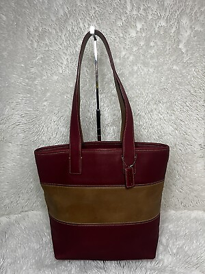 #ad #ad VINTAGE COACH LEATHER SHOULDER BAG PURSE RED TAN TOTE #9348