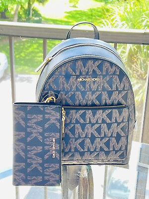 #ad Michael Kors Medium PVC Leather School Backpack Shoulder Bag Black Brown Wallet