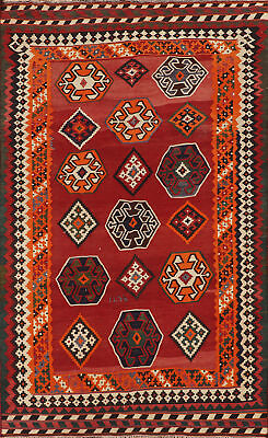 #ad #ad Red Vegetable Dye Kilim Tribal Area Rug 5x8 Flatweave Vintage Reversible Carpet