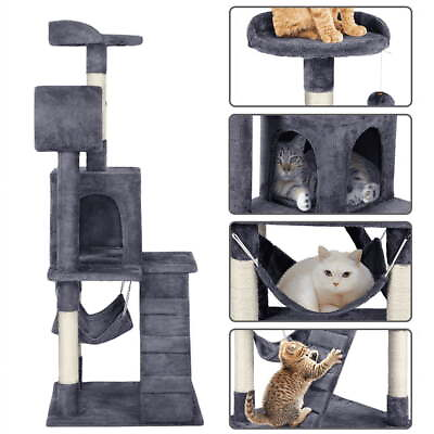 #ad 51quot; Cat Tree Activity Center with Hammock and Scratching Post Tower Dark Gray